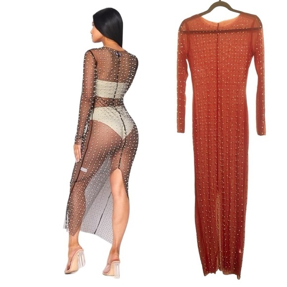 Beads & Rhinestone Sheer Mesh Long Maxi Dress, Women’s Size Small “…Party - Picture 2 of 11